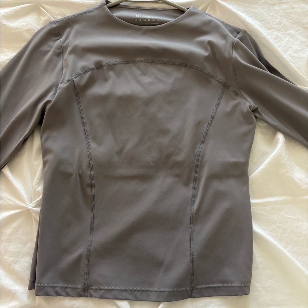 Gray Long Sleeve Mock Neck Athletic Top, for yoga or equestrian riding